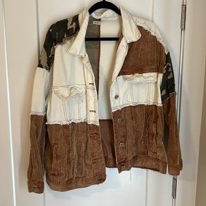 Distressed patch oversized jean jacket